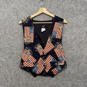 JLN USA Patriotic Vest Women's Small American Flag Fireworks 100% Cotton Made